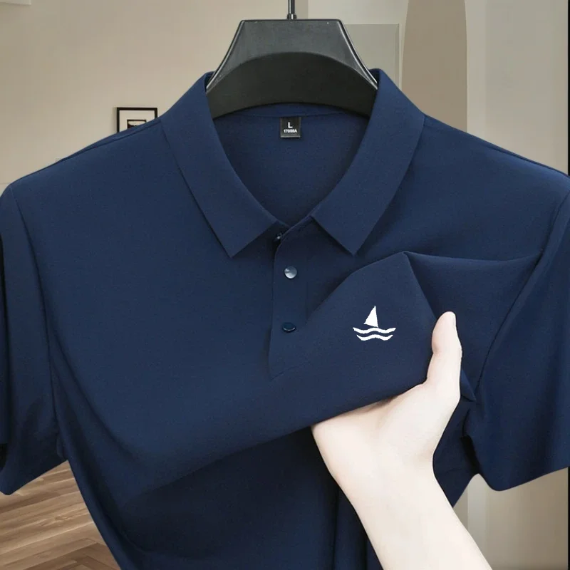 High quality ice silk polo shirt short sleeved men's brand fashionable printed top summer new cool breathable casual T-shirt - view 3