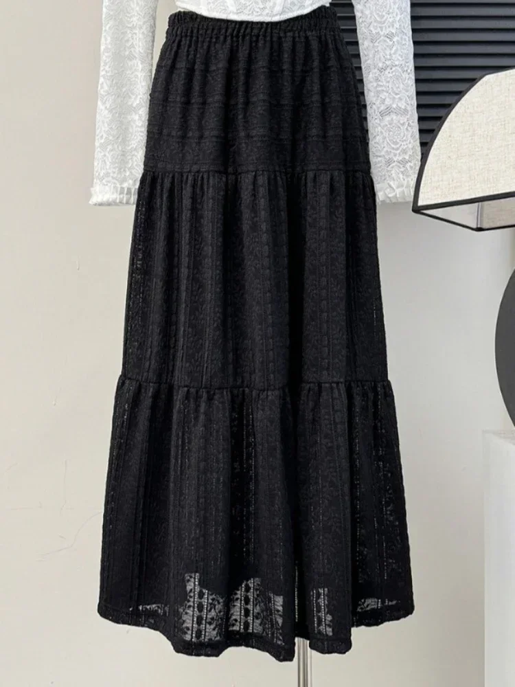 

Женская одежда Белая кружевная юбка с высокой талией в стиле пэчворк Кружева трапециевидной формы Jupe Chic Корейские летние юбки Saia 2025 Faldas Mujer De Moda