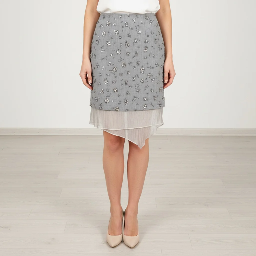 Soft Fabric Skirt for Women Casual High Waist A-Line Skirt  Women Beaded suede skirt Winter Skirt Hand sewing AH2128