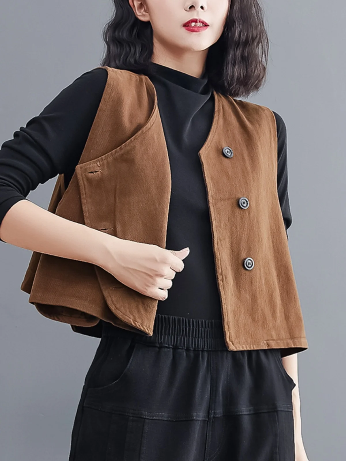 Women's Short Vest Jacket Loose Casual Outerwear Retro Style Spring Autumn New Arrival plus Size Commute Style Single Button