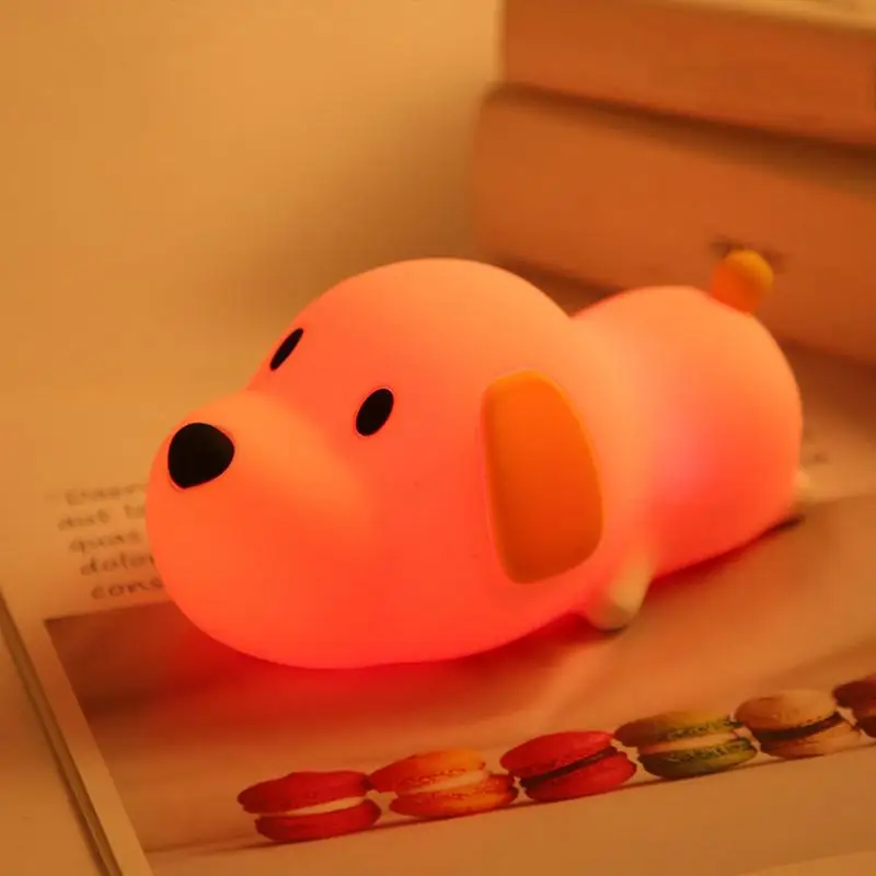 Silicone Dog Lamp Glowing Children Toy Led Night Lamp Breastfeeding Nursery Nightlight Night Light Adjustable Touch Control Long