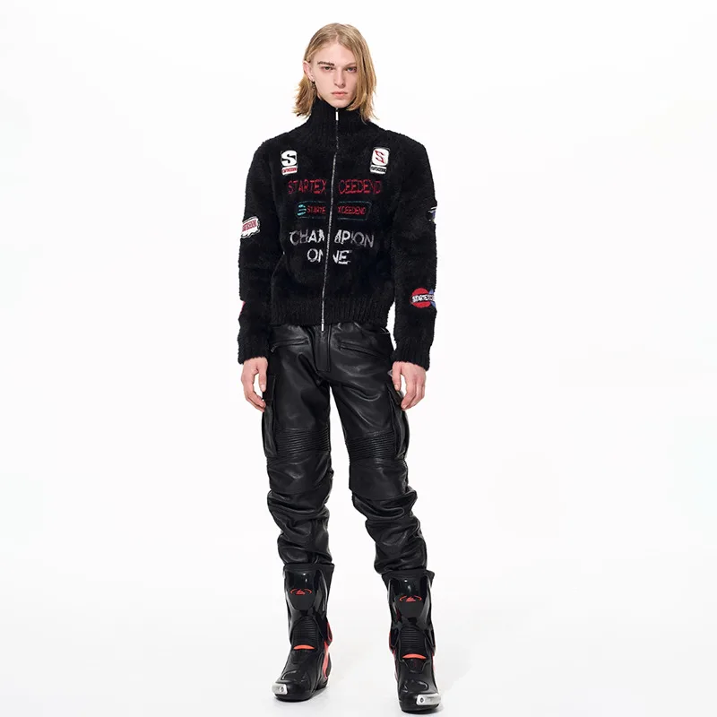 LUZHEN 2025 Winter New Fashion Original Embroidery Pattern Stand Neck Knitted Cardigan Men Handsome Elegant Male Sweater JY5658