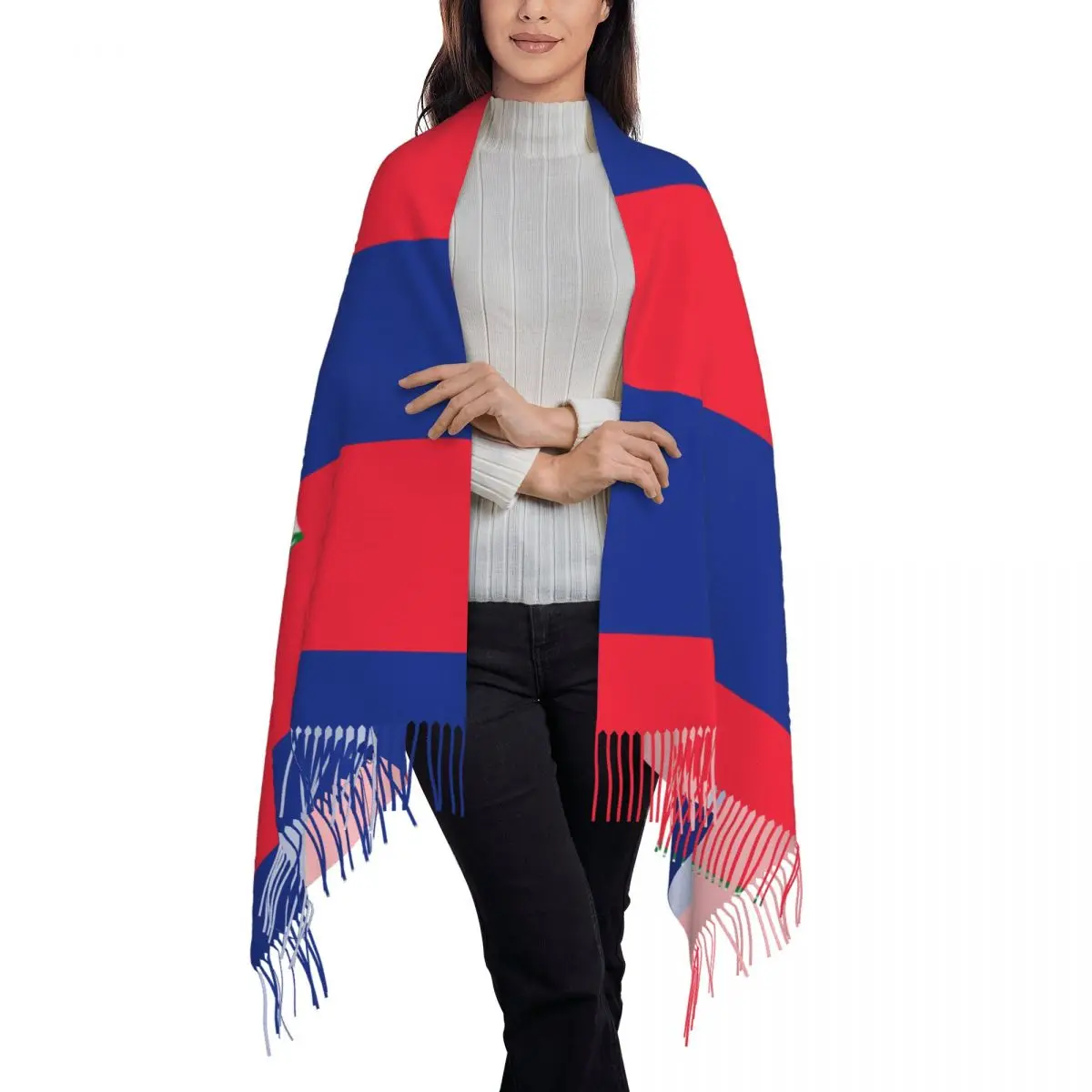 Lenço fino para mulheres, xales da bandeira da França, lenço quente, borla, senhora, novo, inverno