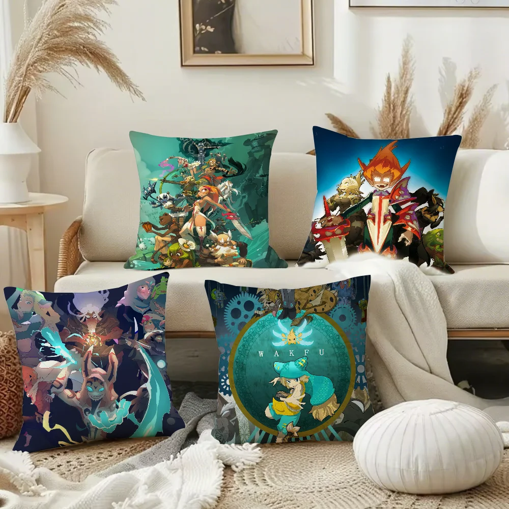 لعبة فيديو W-wakfu MOMORPG مغامرة كيس وسادة مربع على الوجهين الطباعة قصيرة أفخم غطاء وسادة أريكة وسادة السرير