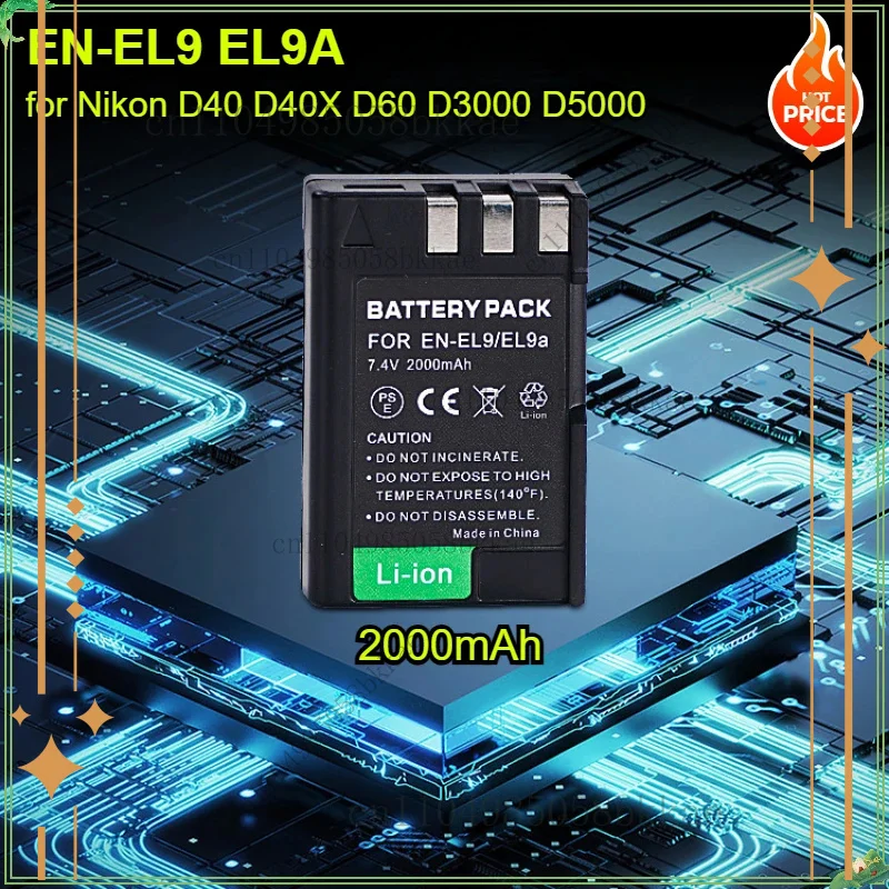

2400mAh EN-EL9 EN-EL9A EN-EL9 EL9A ENEL9 Batteries + LED Charger MH-23 for Nikon D40 D40X D60 D3000 D5000 Digital Camera Battery