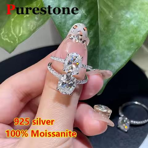 Oval 18K White Gold Plated D Color Moissanite Ring for Woman 925 Sterling Silver Engagement Wedding Ring 1-3 Carat Princess Cut