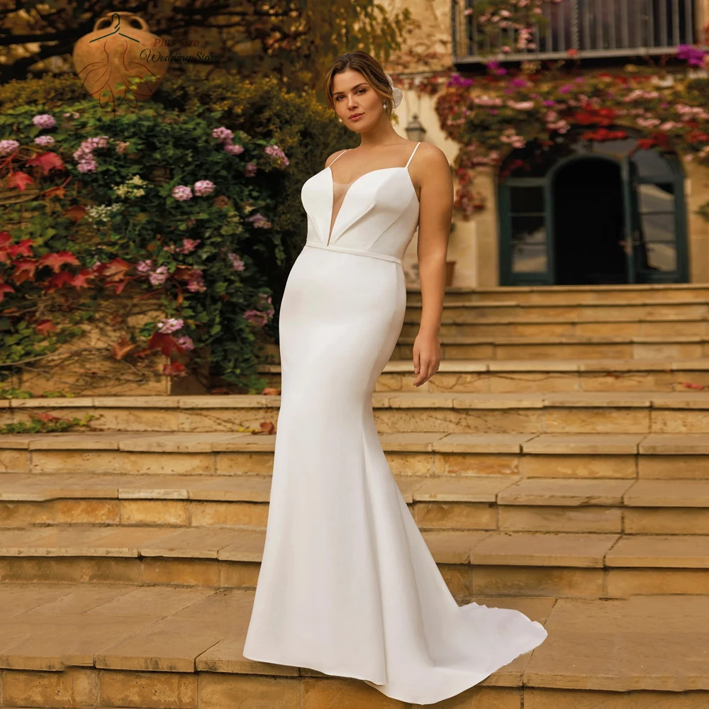 

Simple Spaghetti Straps Wedding Dresses Plus Size V Neck Sleeveless Bride Gowns Floor Length Mermaid Vestido De Noiva 2024