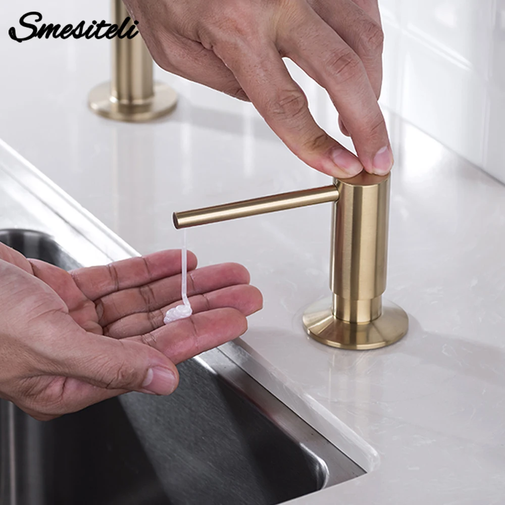 Kitchen Sink Soap Dispenser Extension Tube Kit Stainless Steel Press Head Soap Liquid Deck Mounted Rubber Hose Connect Bottle