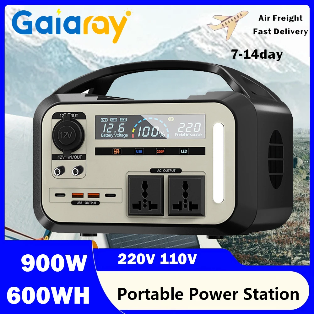 Gaiaray 900 واط محطة طاقة محمولة 110 فولت 220 فولت مولد طاقة شمسية خارجي 600Wh LiFePO4 محطة شحن البطارية LED للتخييم