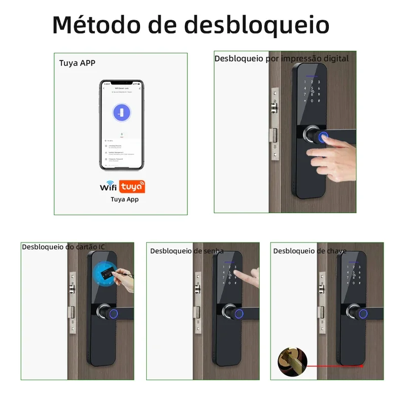 Electronic Smart Door Lock with Fingerprint  Smart Card Password Key Tuya APP