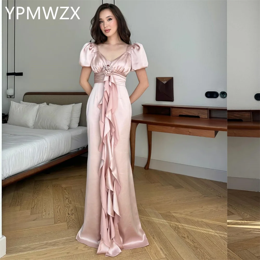 

Customized Evening Dress Women Prom Gown Party Occasion YPMWZX V-neck Column Floor Length Skirts Draped Bespoke Dresses