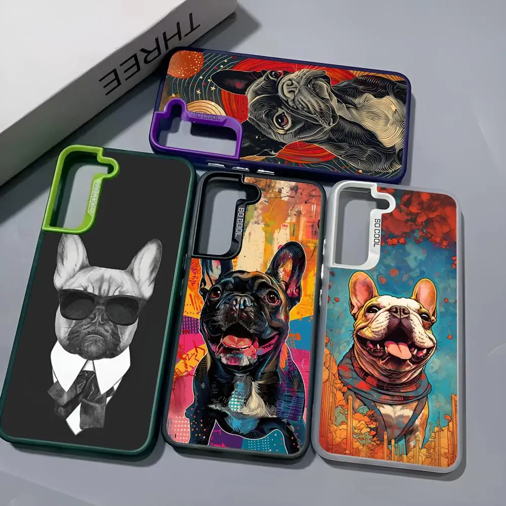 French Bulldog Phone Case For Samsung Galaxy S26 S25 S24 S23 S22 S21 S20 Note20 Ultra Plus Fe colored silver Cover