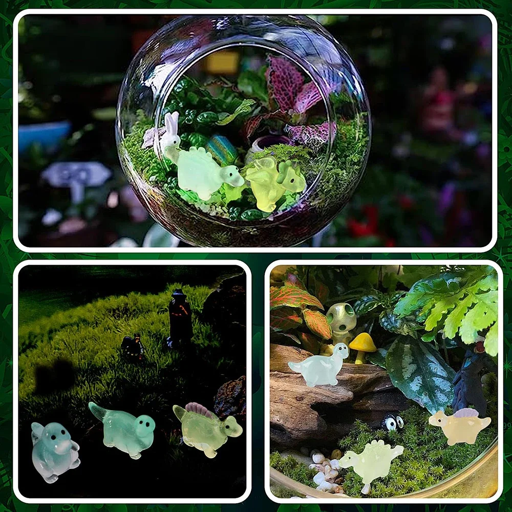 48PCS Mini Luminous Dinosaur Miniature Figurines,Glow in Dark Resin Dinosaur Dino Figures for Fairy Garden Micro Landscape