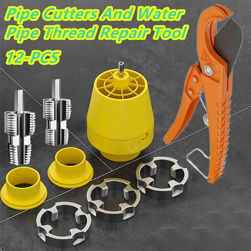 

12Pc Pipe Cutter & Pipe Thread Repair Tool Set - 1/2-1 Inch, PPR/Plastic Pipe Compatible