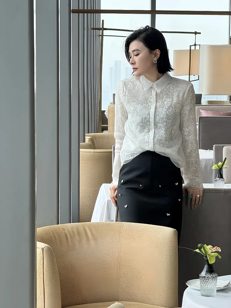 

Ele Silk irt Collared Top Luxury Design Sensation Spring 2026 Qian ling Xiangxi Gallery Silk irt