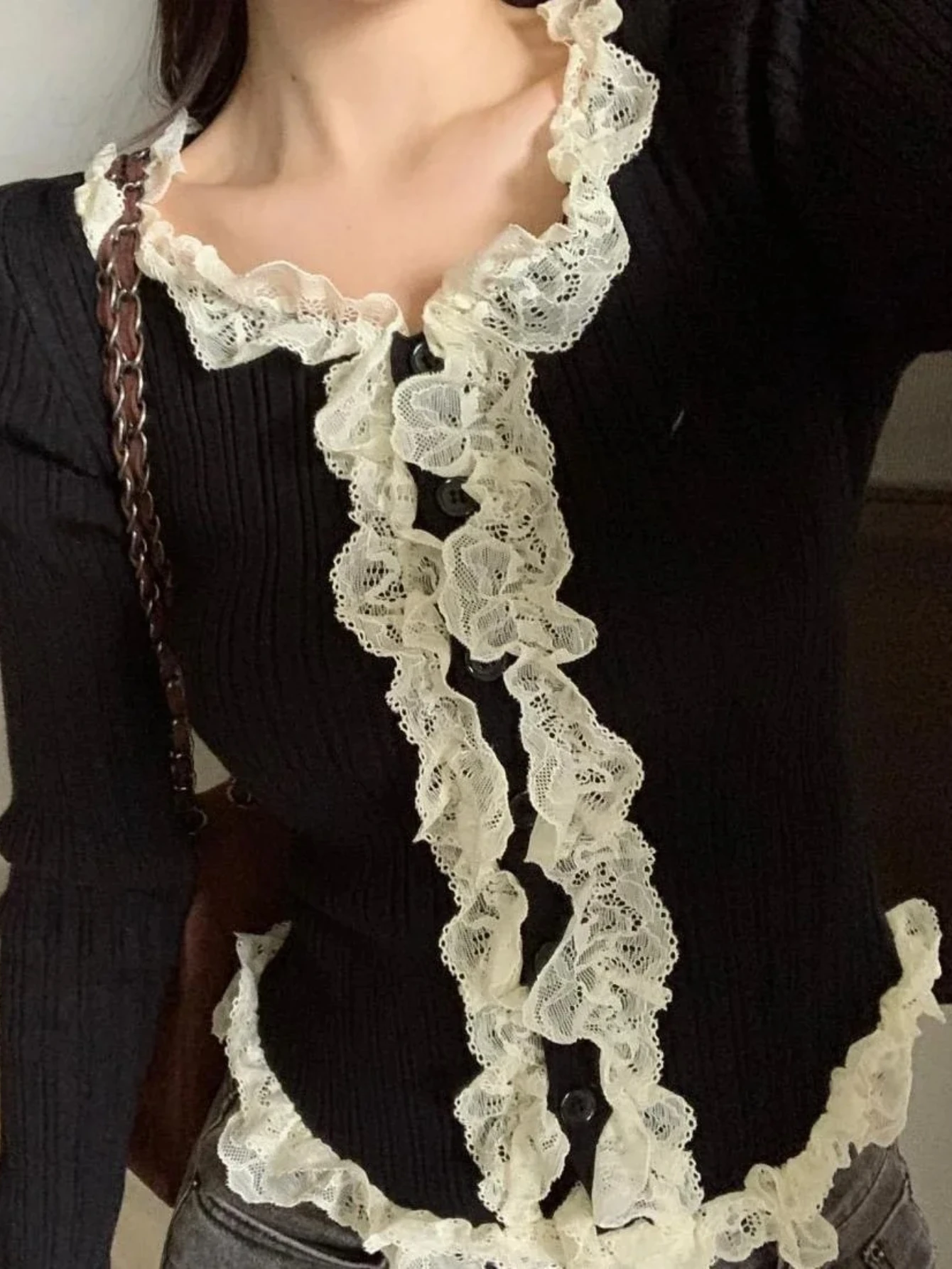 

Women's Ruffled Sweater Long Sleeve Slim Fit Rib Knit Top Pullover Jumper Ladies