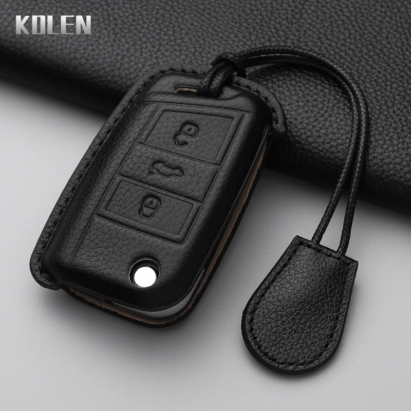 Leather Car Key Case Cover Shell For VW Volkswagen Golf 7 MK7 Tiguan MK2 For SEAT Ateca Leon FR 2 Ibiza For Skoda Octavia Fob