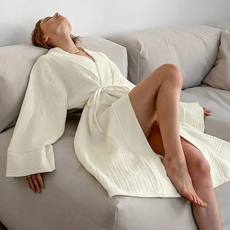 Spring Summer Women's 100% Cotton Women's Nightgown Gown Robe Long Sleeve Cardigan Gown Morning Gown Pajamas Home Clothes