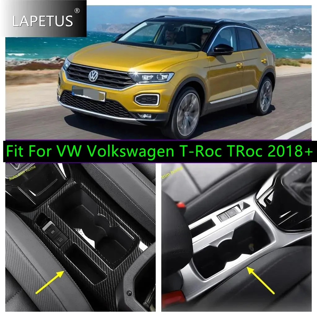 

Carbon Fiber Auto Front Seat Water Cup Bottle Holder Decor Panel Cover Trim For VW Volkswagen T-Roc TRoc 2018 - 2024 Accessories