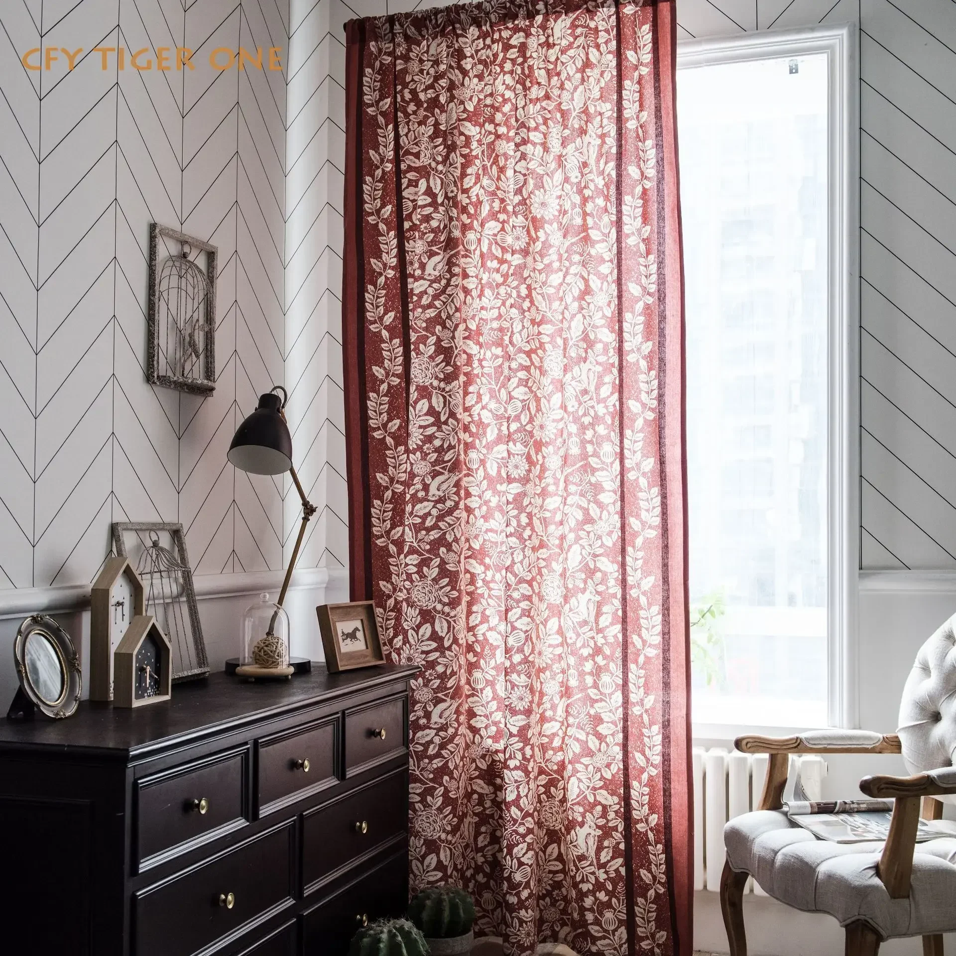 

American Rural Floral Cotton Linen Window Curtain Blackout Valance for The Luxury Living Room Curtains for Living Room