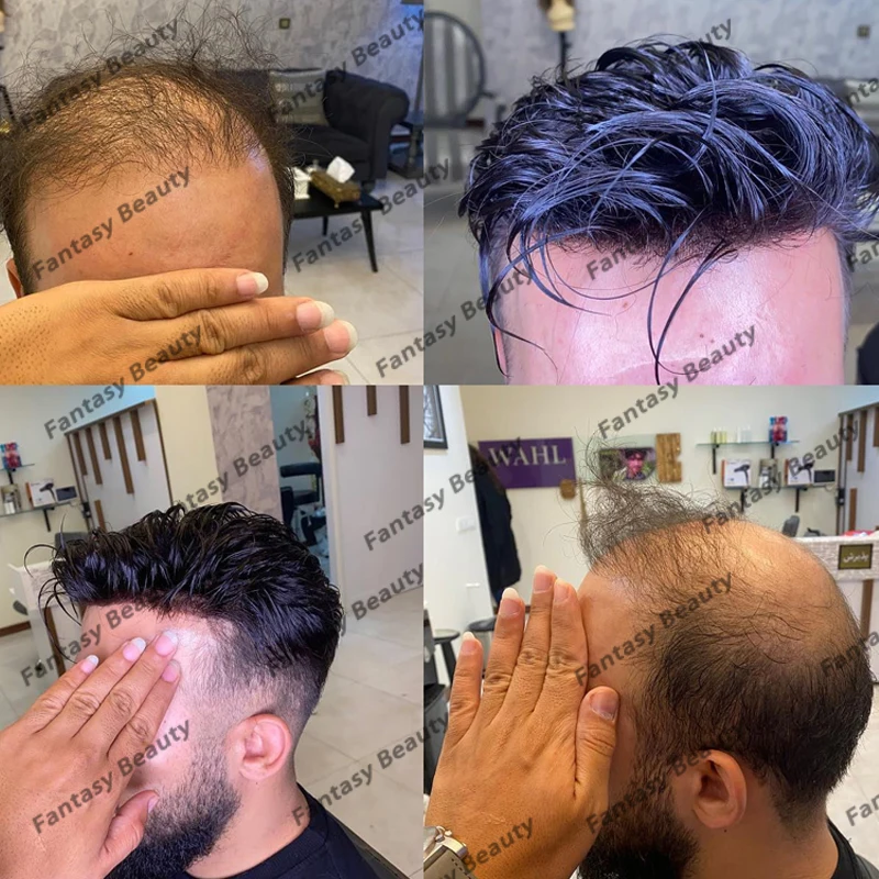 Remy cabelo humano perucas para homens super durável homem penteados, prótese capilar, pele cheia PU base, homens toupee, fácil desgaste, jato preto, #1