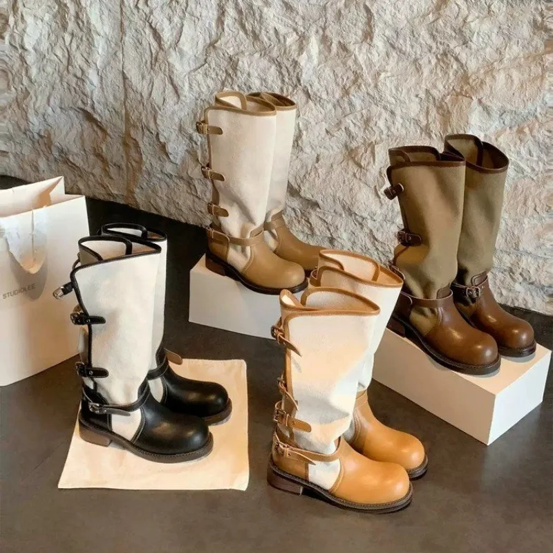 Women's High Knee Boots, Chunky Platform Stacked Rider Boots, Spring/Autumn Two-Way Edgy Fold-Over Cuff Fashion Design