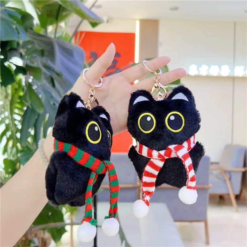 Kawaii Zwarte Kat Pluche Pop Speelgoed Hanger Cartoon Kat Zacht Gevulde Pop Hanger Autosleutel Rugzak Tas Decor Pop Hanger Sleutelhanger