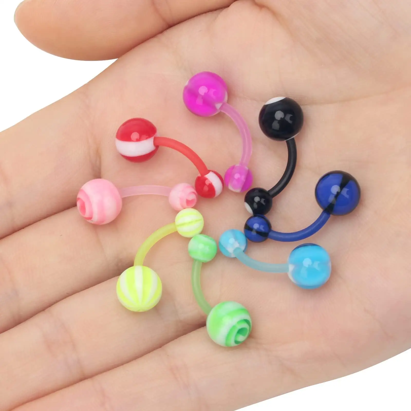 Assorted Lot of 10/20/30/50/100PCS Acrylic Banana Curved Bar Navel Piercings 14G Belly Button Rings Piercing Jewelry for Women
