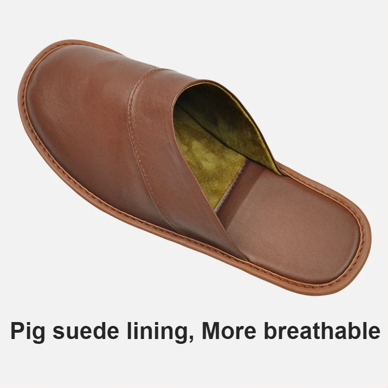 Soft Sheepskin Leather Slippers Homes in indoor slipper Spring Autumn men women elderly non-slip casual single shoes summer