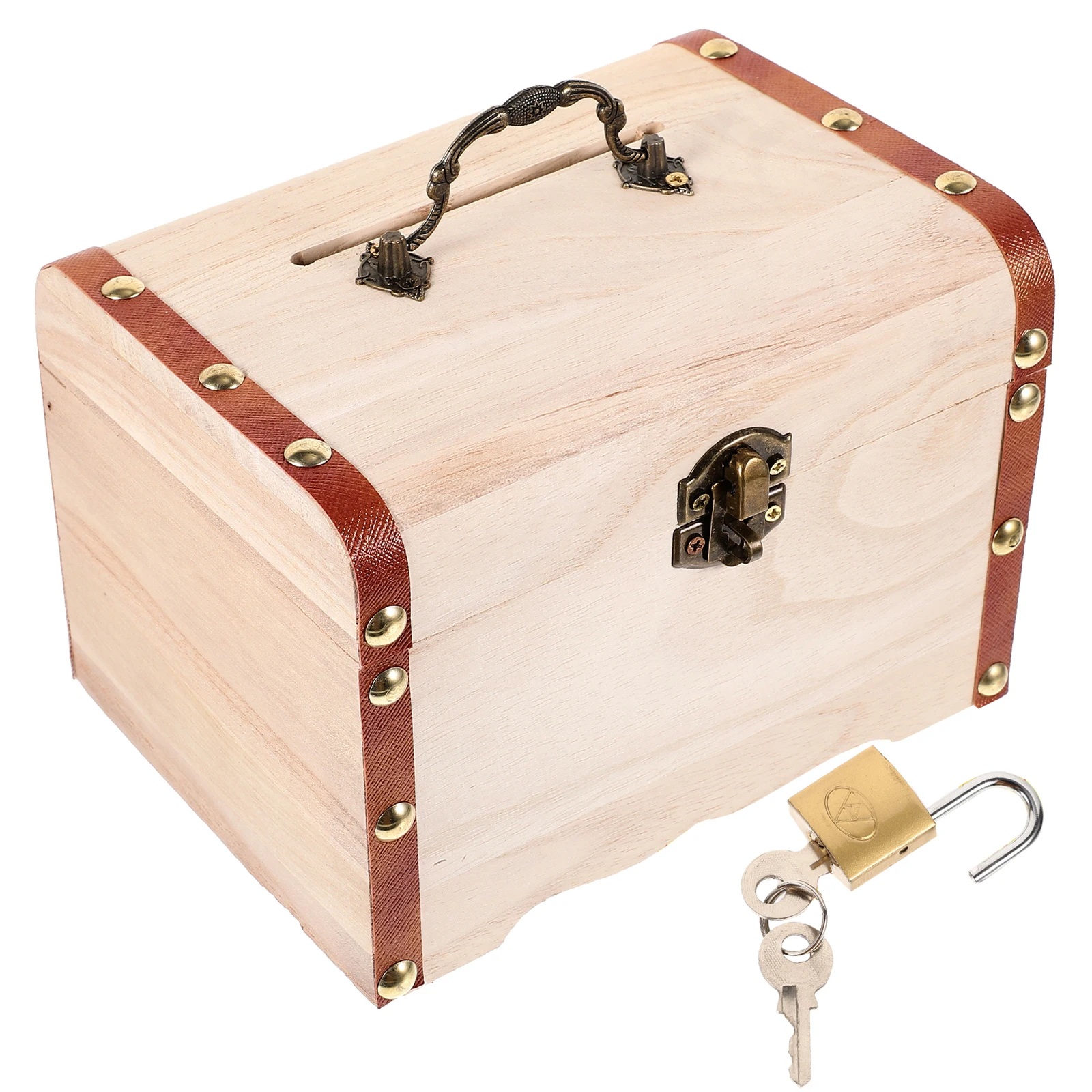 1 قطعة صندوق الكنز الخشبي مع قفل صديقة للبيئة الخشب الحديد عملة صندوق للأطفال توفير المال عادة ديكور المنزل الفريد هدية #2
