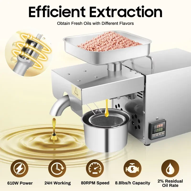 110V US Plug Oil Press Machine Temperature Adjustable Home Nut Seed Oil Extractor Healthy Cold Hot Press for Peanut Sesame