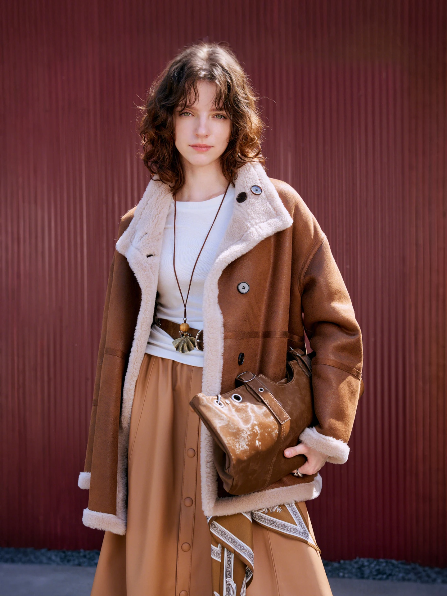 

Двусторонняя женская шерстяная куртка с воротником из овечьей шерсти, бренд Kele, длинный рукав, свободный крой, для повседневной носки