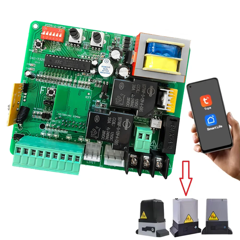 220V-230V AC Sliding Gate Motor Control Board WiFi Tuya Smart App LED Indicator Electric Door Motor with 433mhz Remote Control