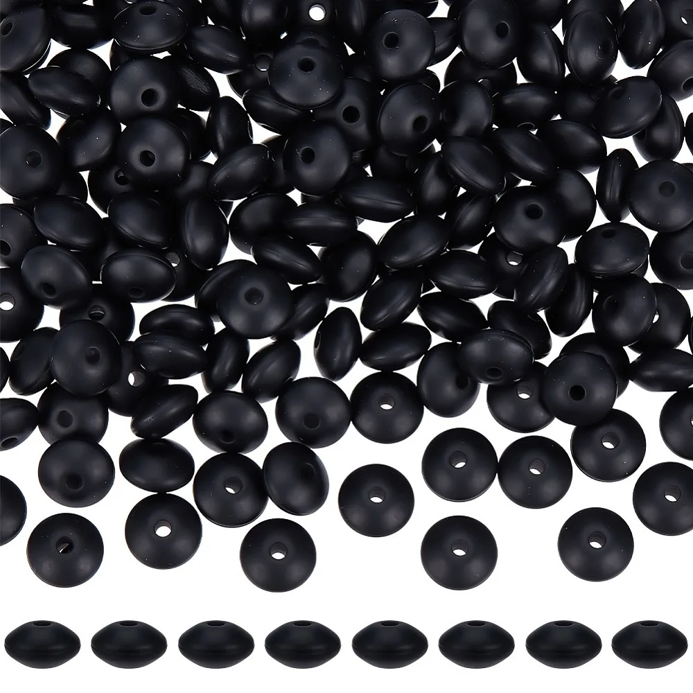 

180Pcs Rondelle Focal Beads Black 12x6.5mm Hole: 2mm