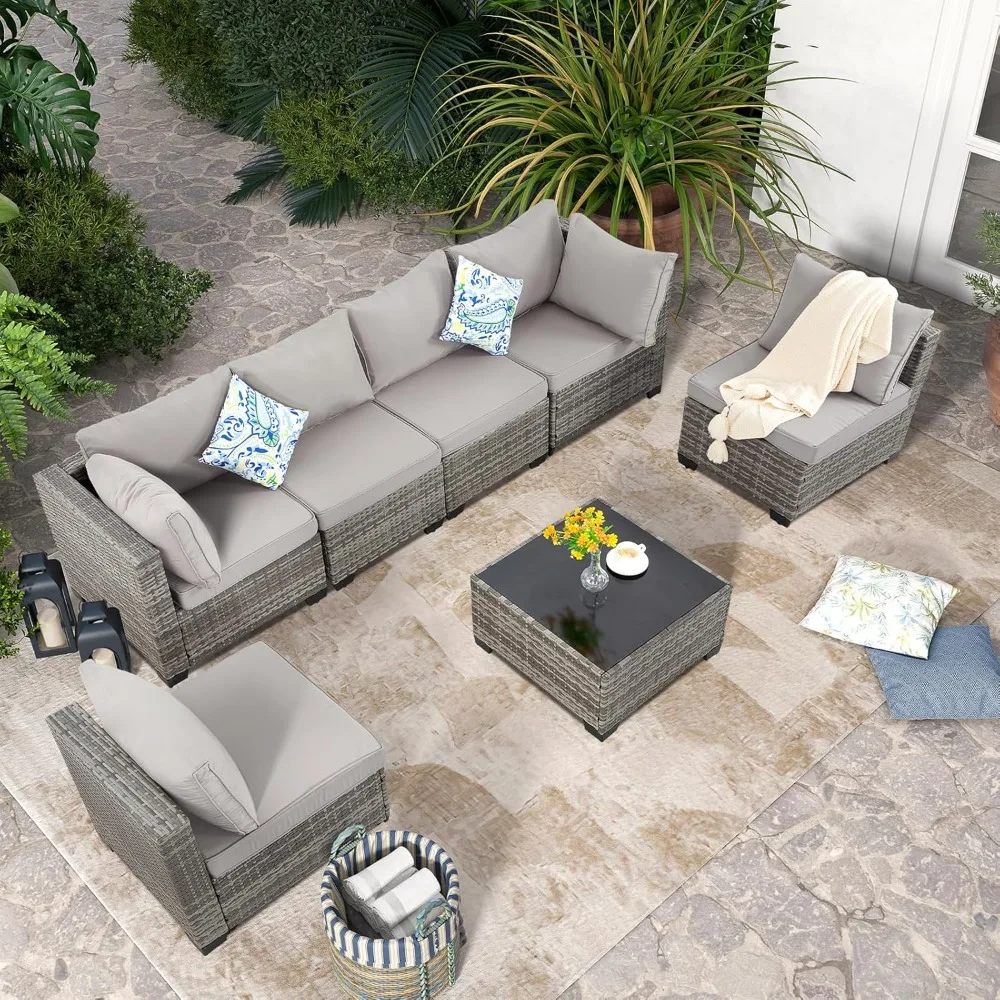 

Outdoor Sectional Sofa Sets Rattan Wicker Patio Conversation Sets All Weather Patio Furniture Sets with Cushions and Glass Table