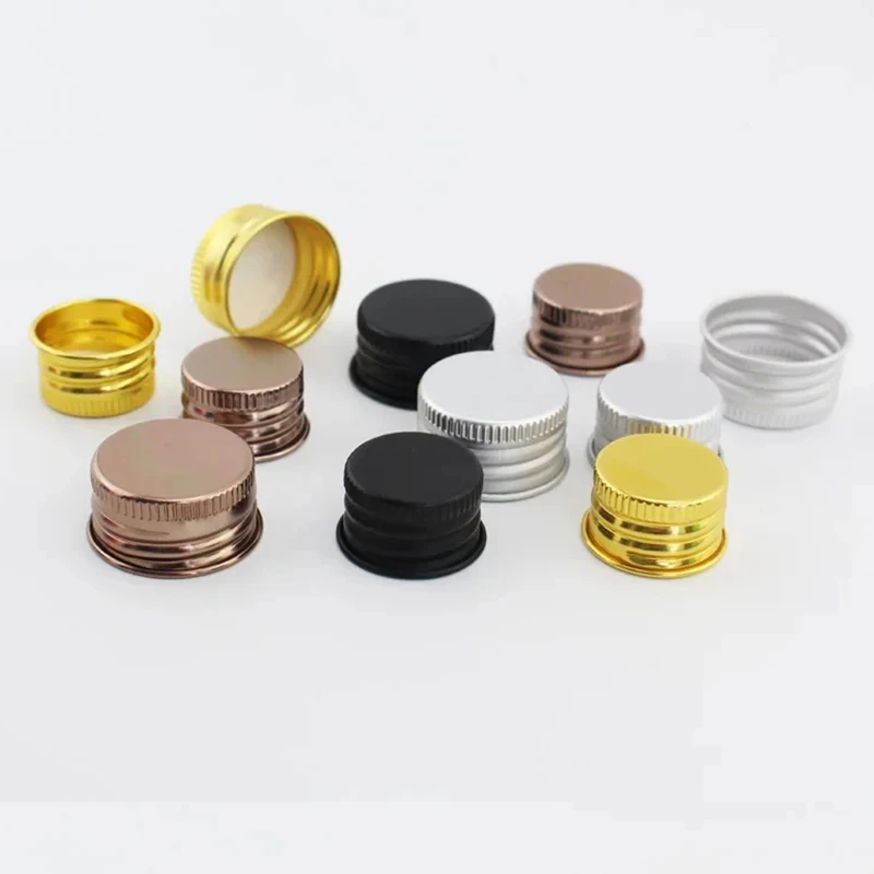 100pcs 24mm 20mm 410 Closure Aluminum Screw Cap For Bottles Black Gold Silver Bronze Metal Screw Lids For Cosmetic Containers