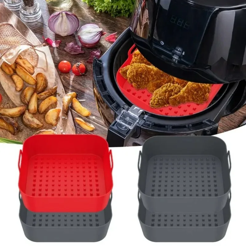 Reusable Silicone Air Fryer Basket Non-Stick Heat Resistant Air Fryer Insert for Easy Cleaning Cooking Tool Kitchen Accessories