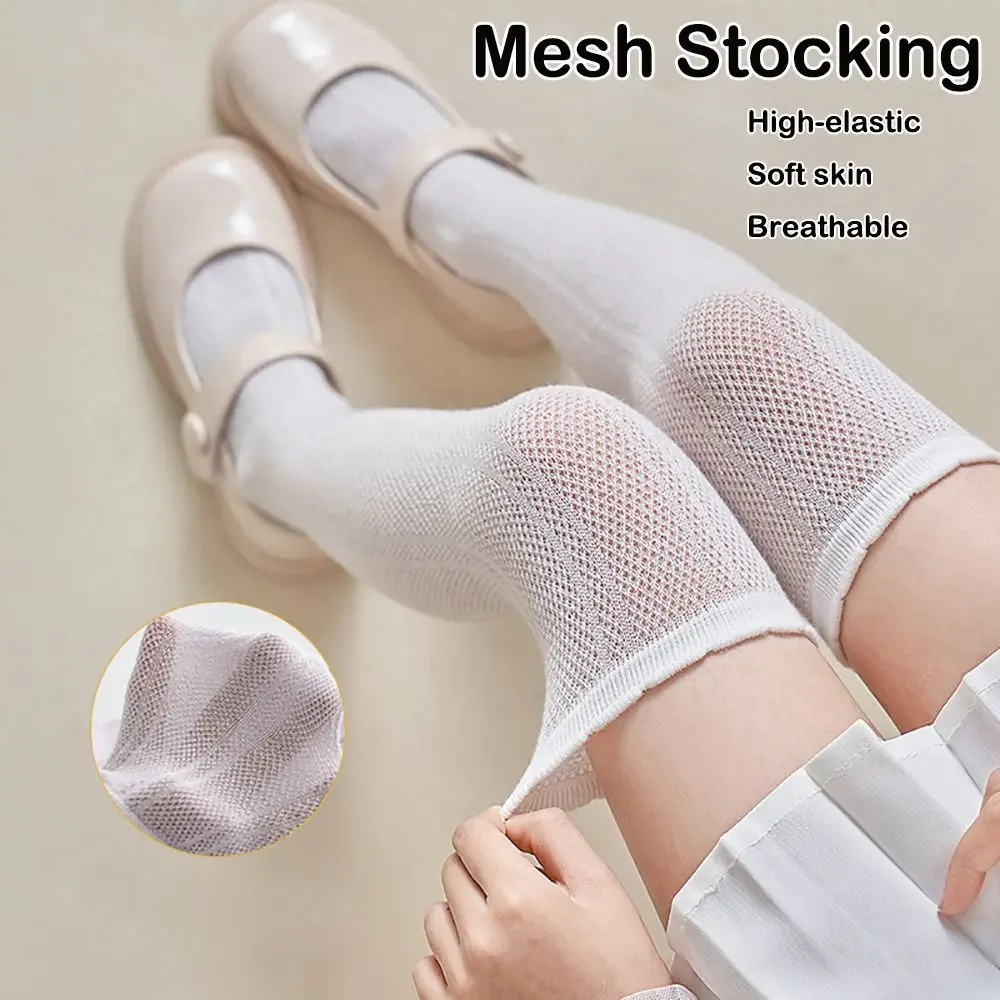 

New Cotton Long Stockings Thin Solid Color Knee High Long Socks Hollow Princess Kids Socks Girls