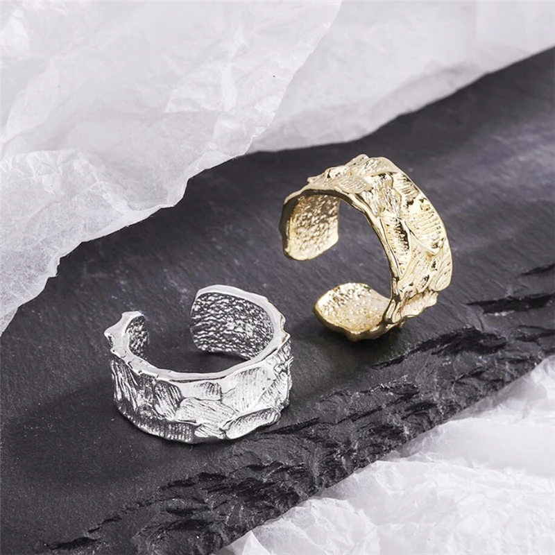 Sole Memory 925 Sterling Silver Simple Shiny Cool Bark Fine Jewelry Luxury Resizable Opening Female Ring RI1002
