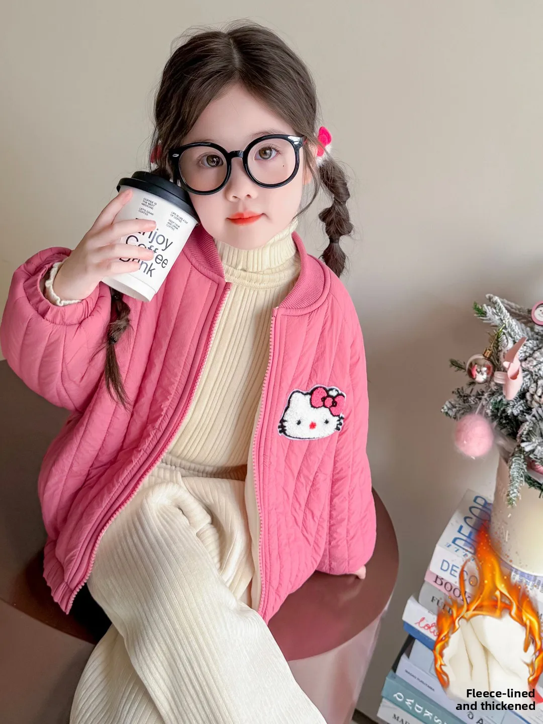 

Warm Fce Lined Cotton Jaet for Girls Cartoon Design Winter Sle Faionable Baby Girl Coat Outerwear Sweet Loose Fit