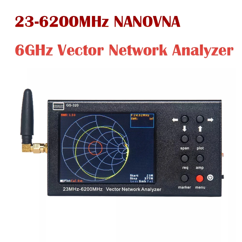 GS-320 23-6200MHz Portable VNA SWR 6G WIFI 2.4G /4G/5.8G GPS Vector Network Analyzer Reflectometer NanoVNA + 3.2