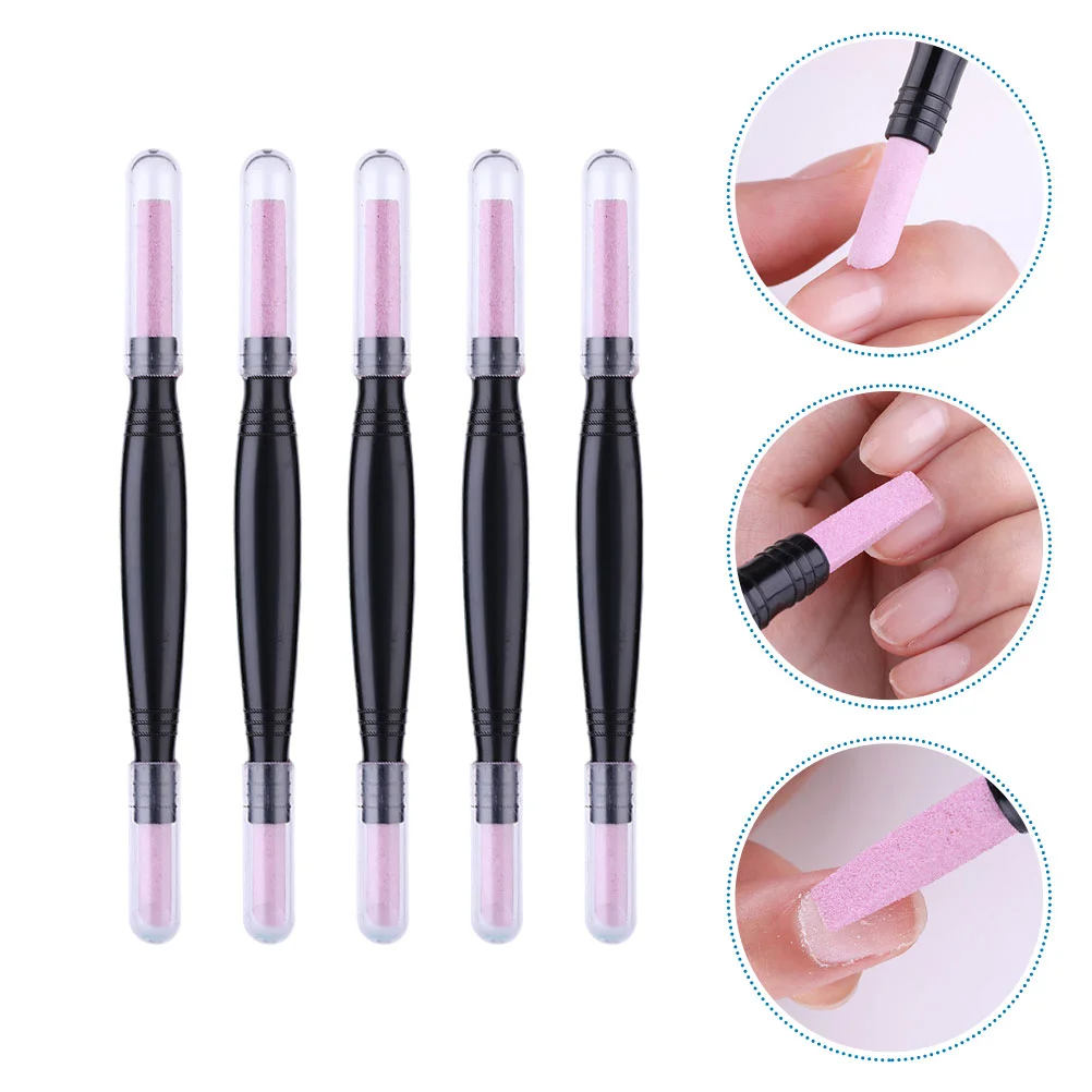 5 Pcs Nail Care Tools Stone File Quartz Pen Sanding Stick Polisher Polishing Rasp Fingernail Files