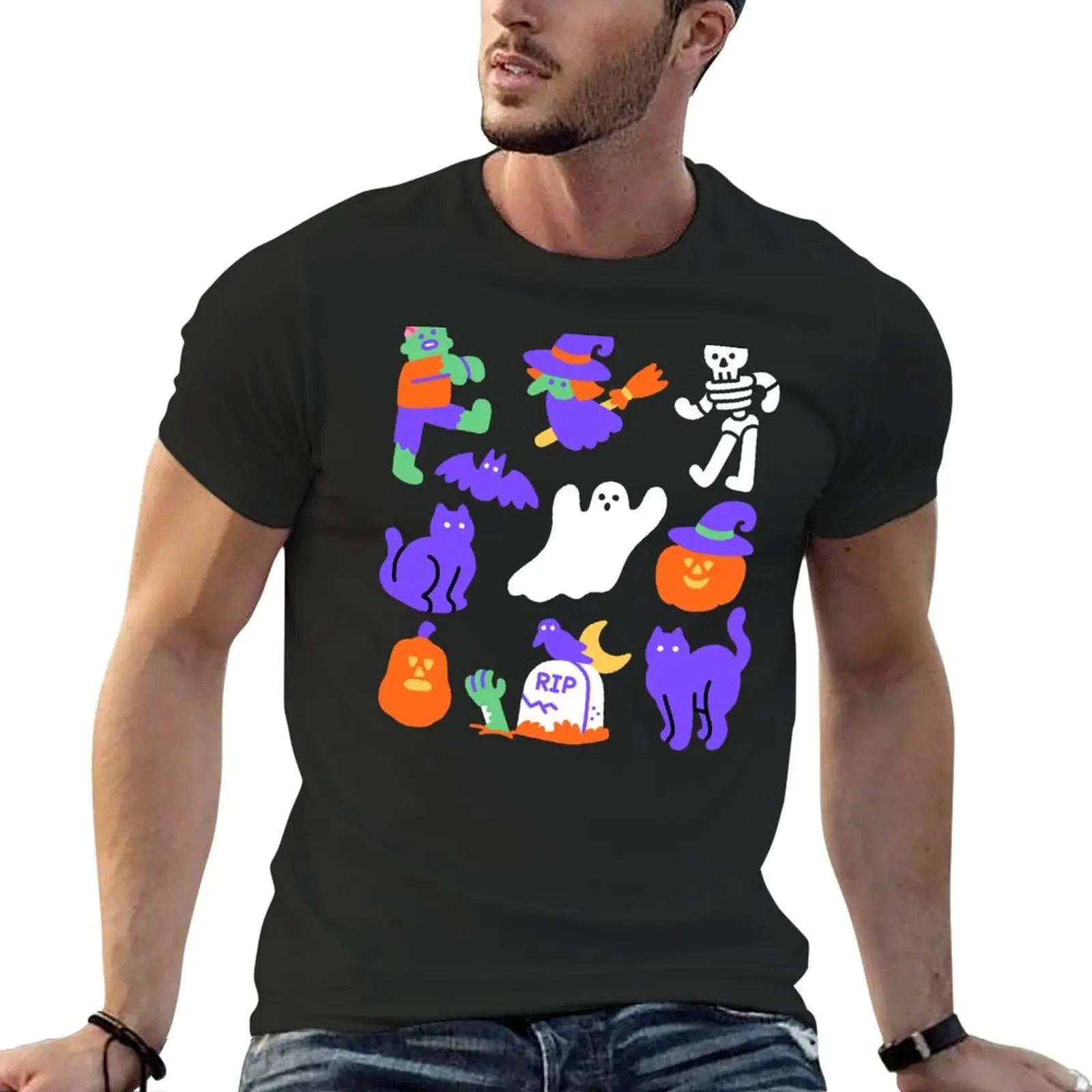 Haunted Halloween Friends T-shirt korean fashion plus size tops mens funny t shirts