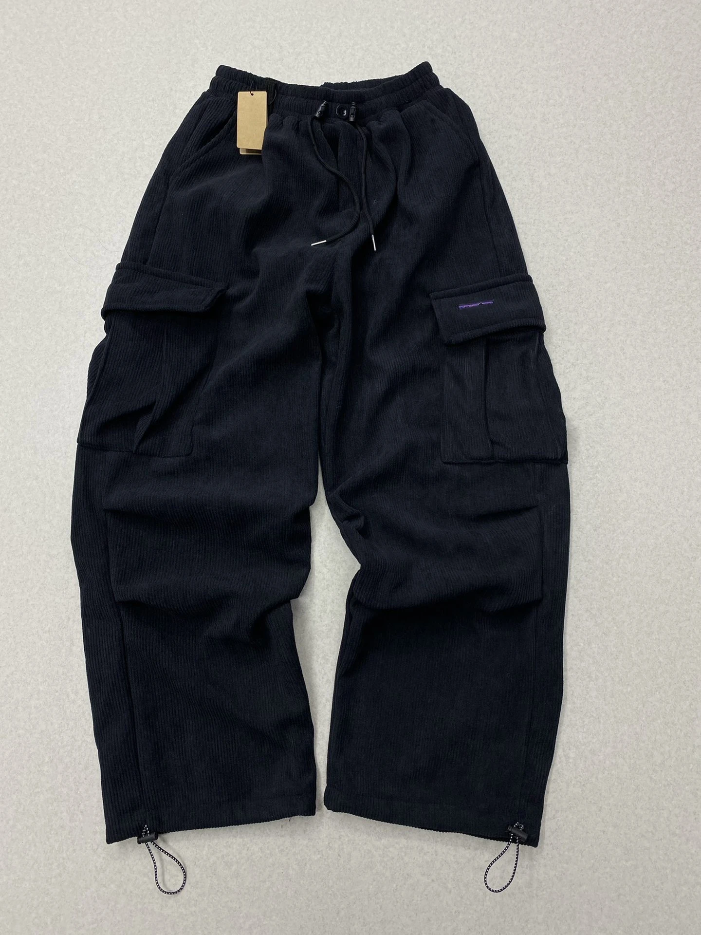 

Thickened Fleece Corduroy Workwear Pants Drawstring Waist Loose Fit Long Trousers for Men Winter Season Color Cotton Po...