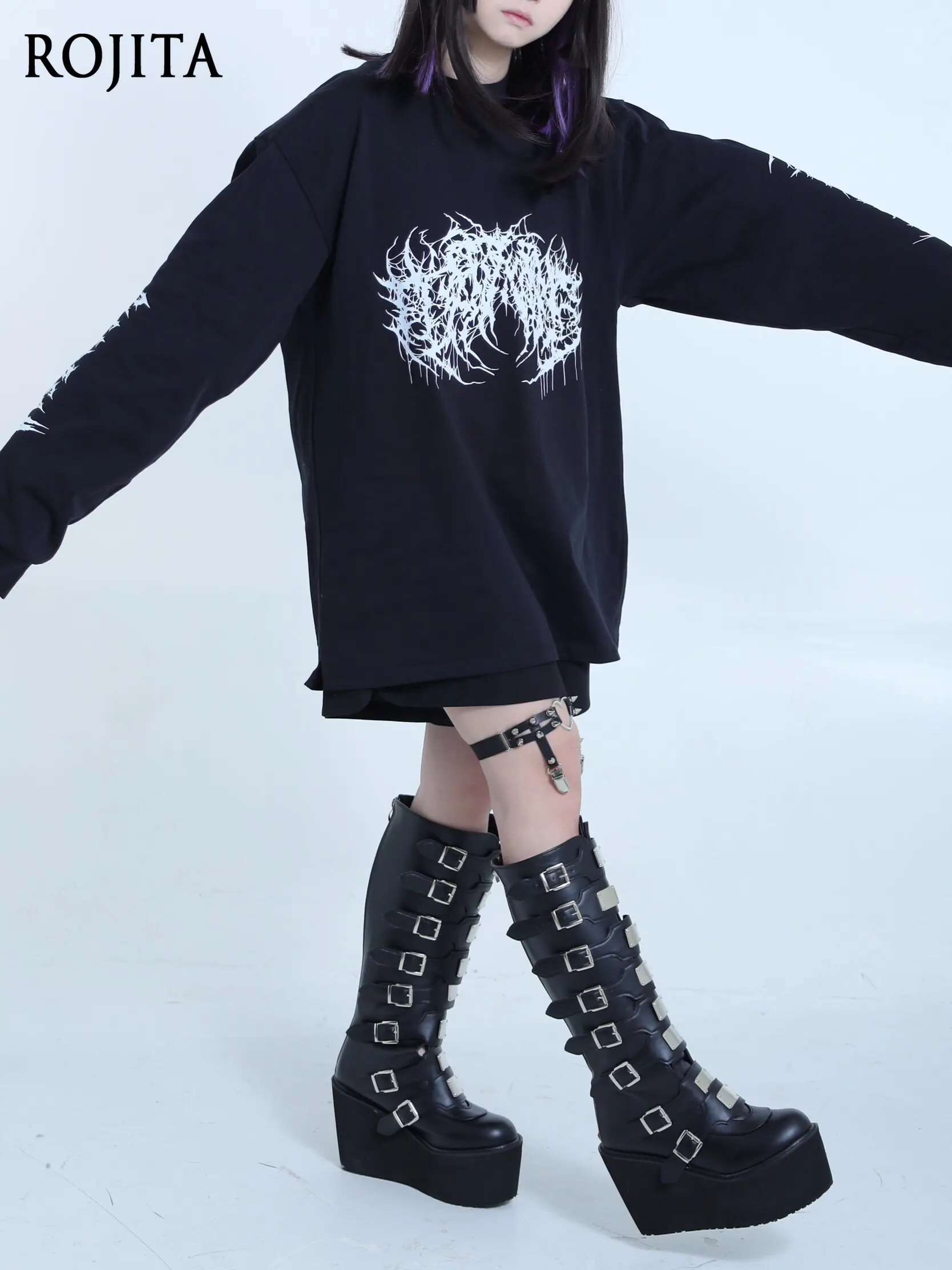 2026 Spring New Cotton Long-sleeve Chinese-style Mass-produced Band-style Subculture Round-neck Loose Gothic Dark Sweatshirt