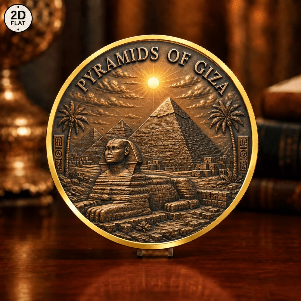1pc Acropolis of Athens & Pyramids of Giza Metal Challenge Coin UV Print Ancient Greece Egypt Landmarks Souvenir for Collection