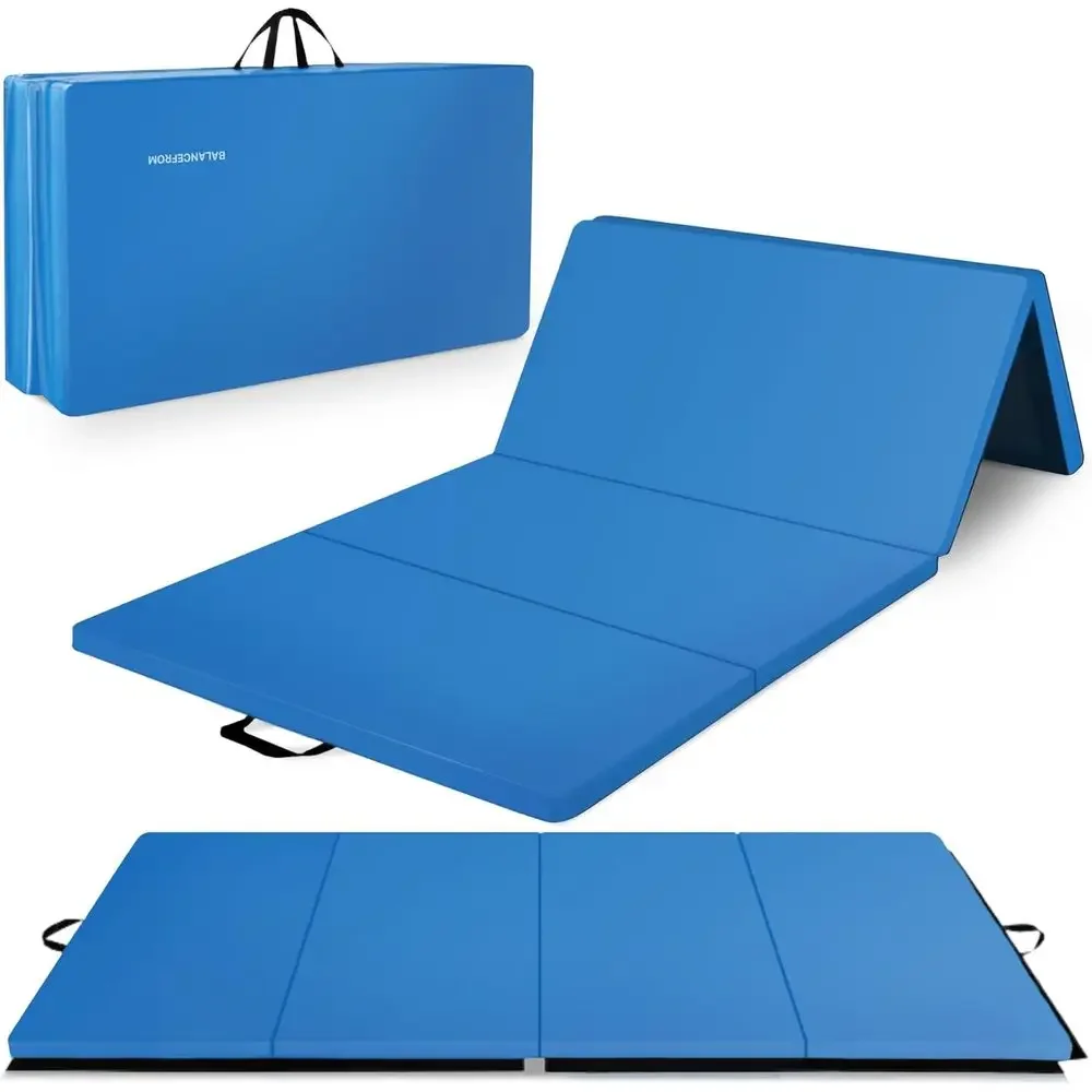 

4-Panel 2-Inch Thick Gymnastics Mat with Vinyl Surface and Handles for Tumbling, Yoga, Pilates, Workouts, and Martial Arts
