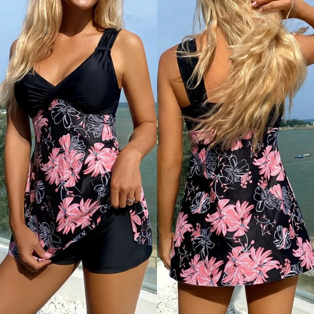 2025年新作 レディース コンサバティブ ビキニ水着 速乾 バックレス ショートパンツ セパレートスカートスタイル クロスボーダー水着