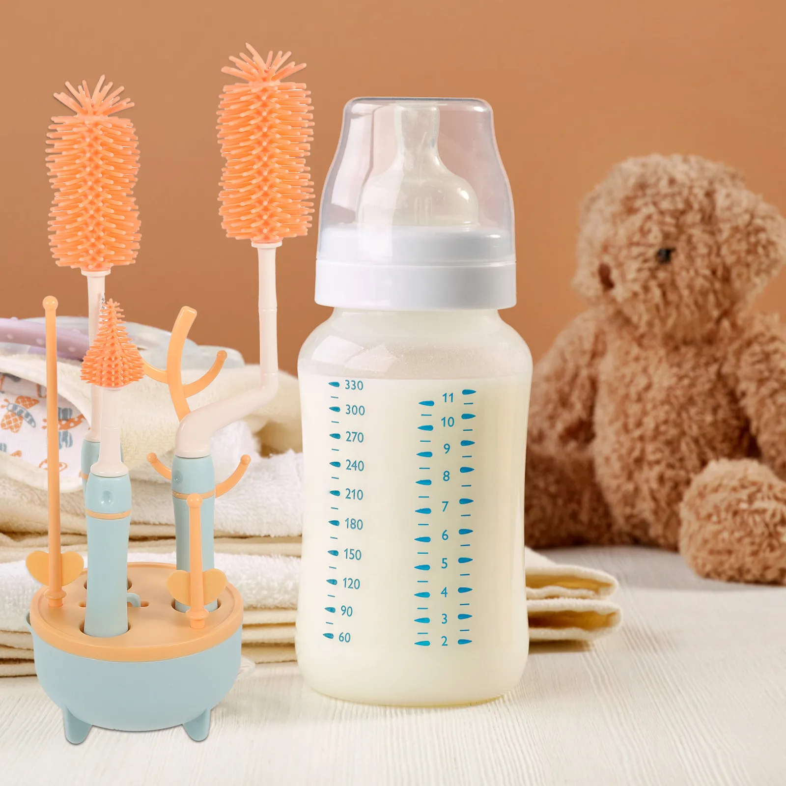 

Набор из 1 премиальной щетки для мытья бутылок с подставкой, длинная ручка, щетка для глубокой очистки детских бутылочек, бутылок для молока, винных бокалов, кофейных чашек