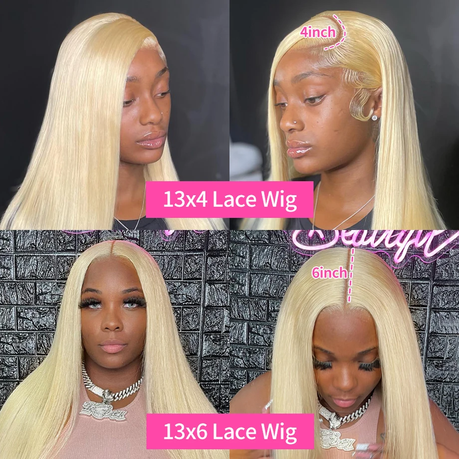 Perruque Lace Front Wig 613 naturelle lisse, cheveux humains, blond miel 100%, 13x6, transparente HD, pour femmes